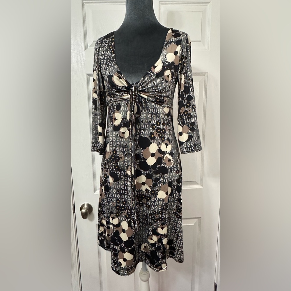 Y2K boho Floral & Geometric Patterned Long Sleeve Lightweight Dress French